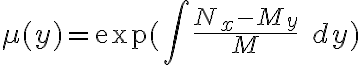 \mu(y) =\exp(\int \frac{N_x - M_y}{M} \; dy)